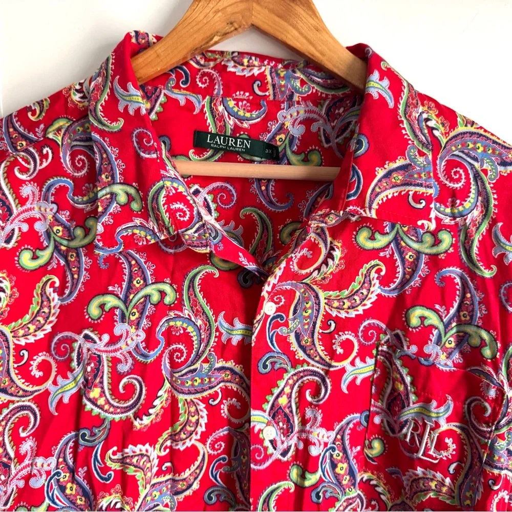 Ralph Lauren Red Paisley Long Sleeve Dress - Picture 2 of 8